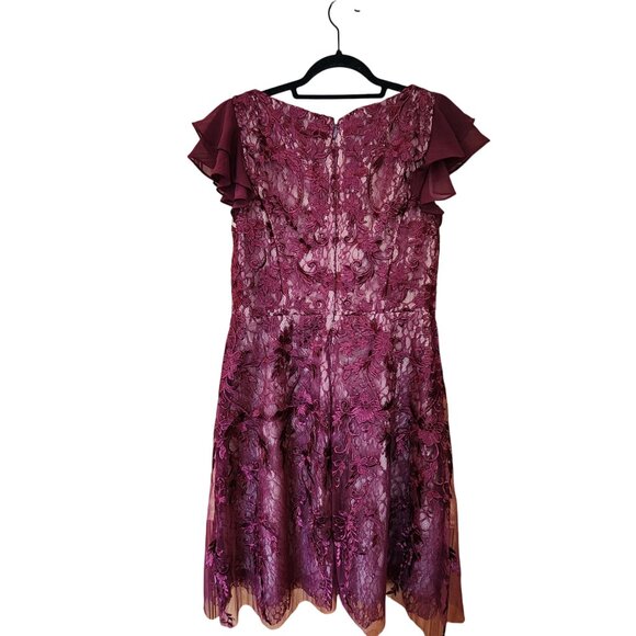 Azazie Atelier Shelly Wine Ruffle Sleeves Midi Dress Size 12 NWT - Picture 3 of 6